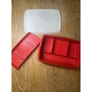 Tupperware Red Stow N‎ Go Divided Organizer Box #787 Crafts Cash Box First Aid